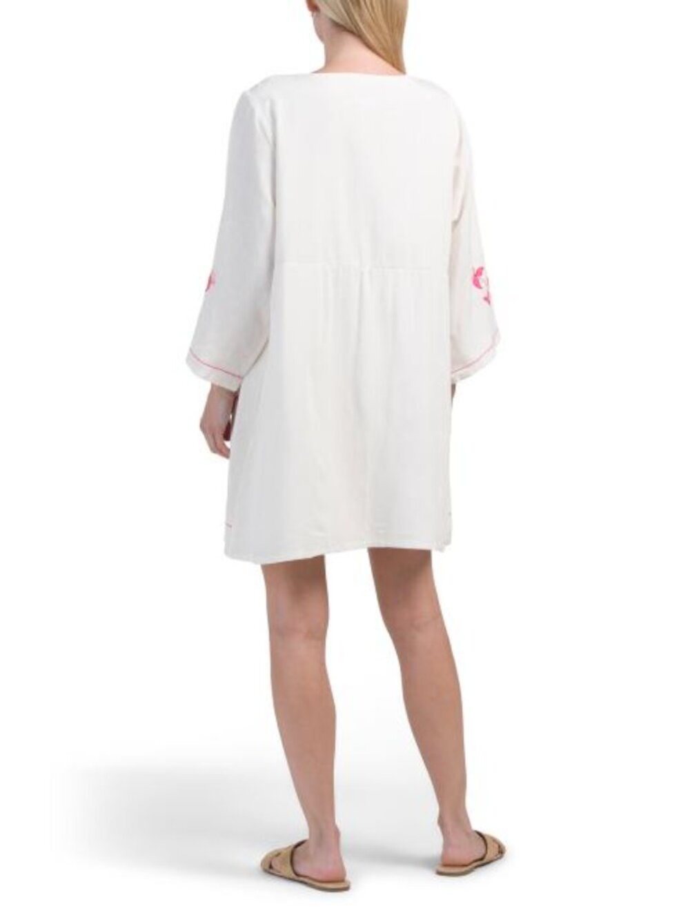 LEA Linen Blend Long Sleeve Embroidered Floral Mini Dress - Picture 2 of 5